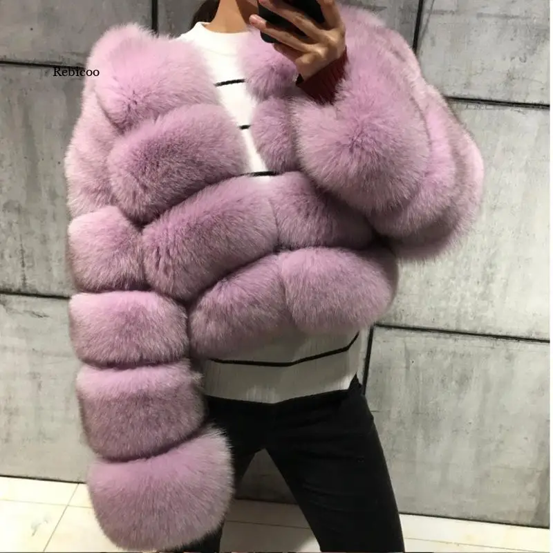 Winter  Women Warm Luxury Fake Fox Fur Coat Short Winter Fur Jacket Outerwear Natural Blue Fox Fur Jacket Outerwear