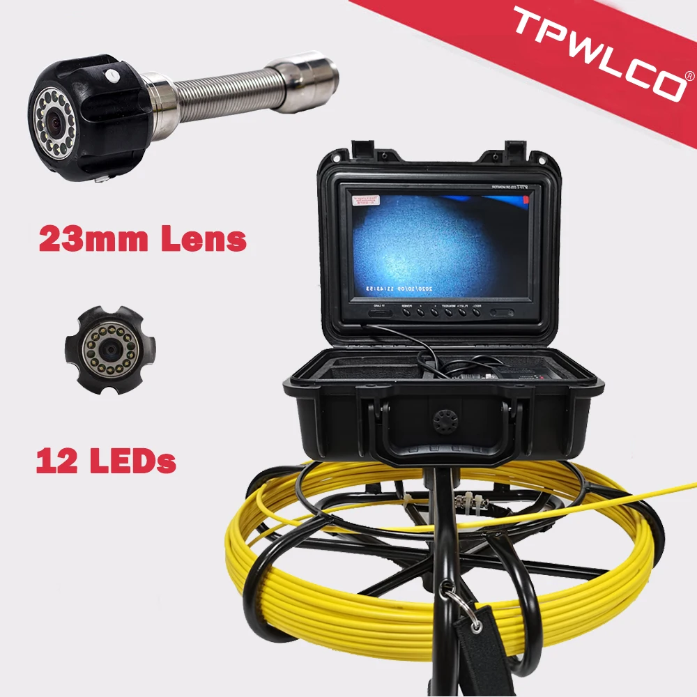 

20Meter Cable Industrial CCTV Endoscope System Support DVR 9'' Monitor 23mm Waterproof Drain Pipe Video Inspection Camera Head