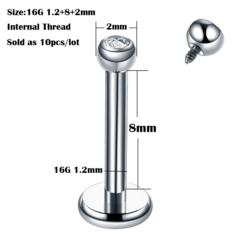 10Pcs/20Pcs/50Pcs G23 Titanium Labret Piercing Internal & External Design Lip Piercing Labret Stud Cartilage Helix Piercing