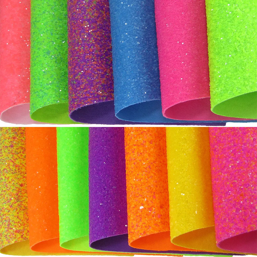 30cmx134cm Neon Elastic Chunky Glitter Fabric Leather With Same Color Backing New Arraiv For Bows Home Decorations AY272