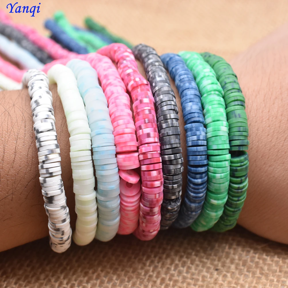 Yanqi  6x1mm Two-Tone Color Flat Round Polymer Clay Beads Loose Spacers Mix Vinyl Disc Beads For DIY Jewelry Making Bracelet