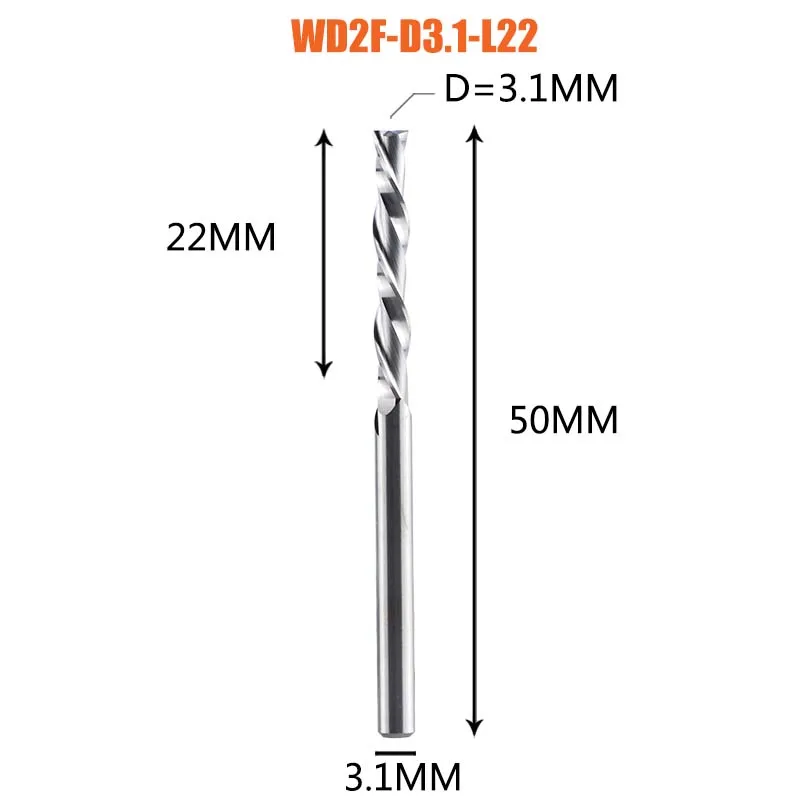 Dreanique 1 st Down Cut 2 Fluit Spiraal Carbide Frees 3.175 4 6 8mm Router Bit End Mill Hout MDF Downcut