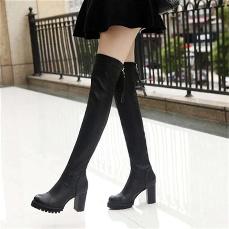 Fashion Platform Women New Winter Warm Boots Over The Knee Boots Sexy Female Autumn Winter Thigh High Leather Botas Bottes Femme