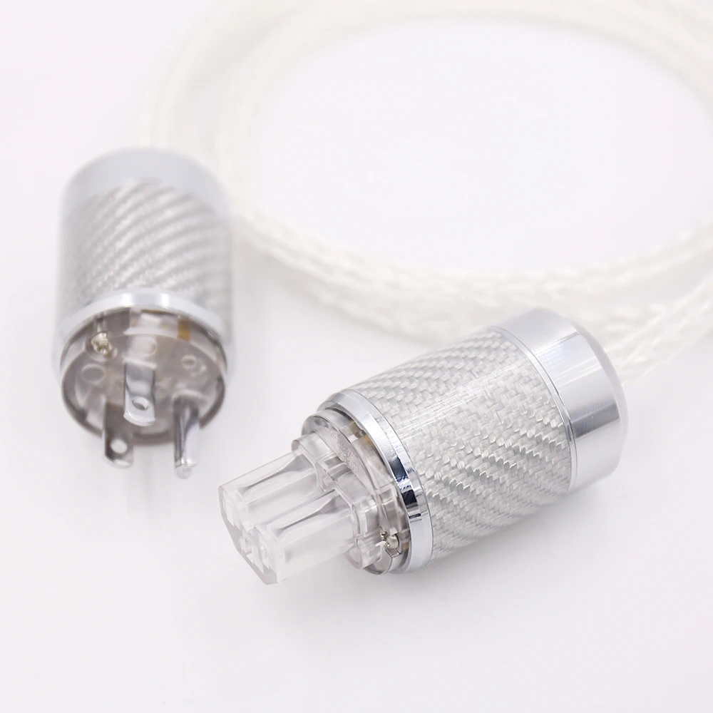 HI-End 8AG Silver Plated OCC Power Cord 16 Strands US AC Power Cable HiFi Acoustic Schuko Power Wire