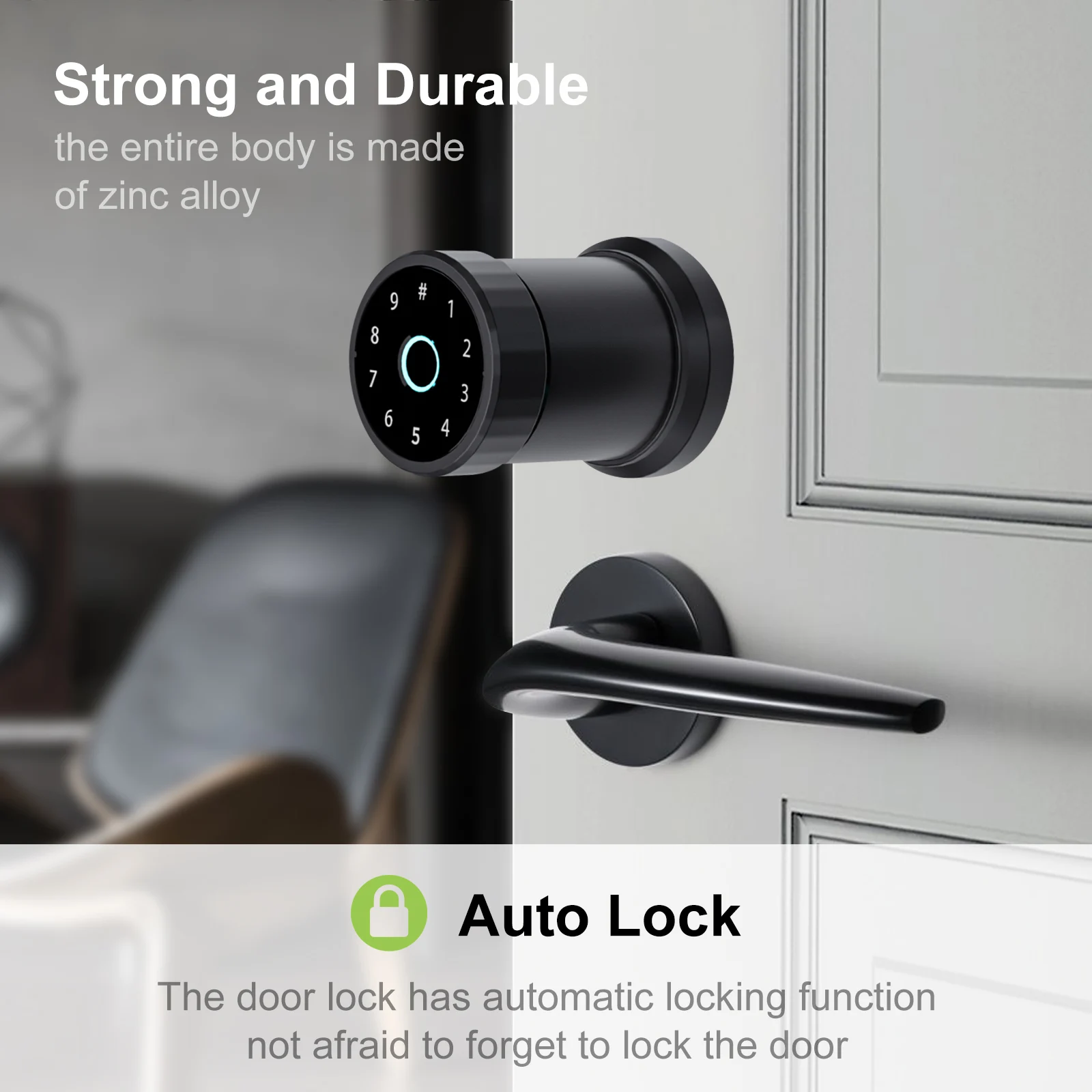 Tuya Smart Lock Biometric Indoor Fingerprint Ball Lock Digital Keypad Key Bluetooth APP Combination knob Lock For Home / Office