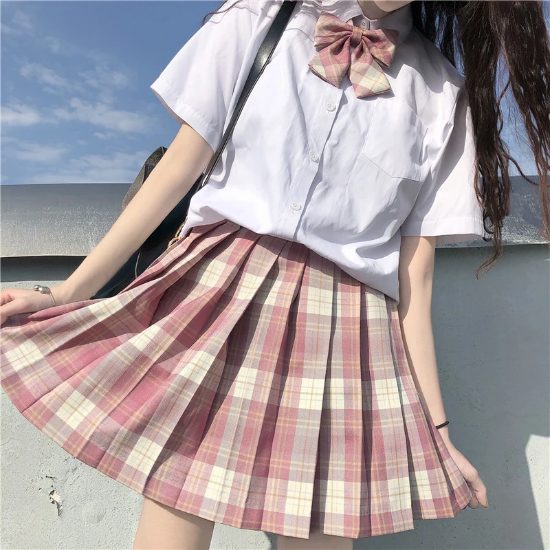 jk uniform plaid pleated skirt high waist a-line skirt  student summer lolita dress women kawaii clothing loli jk