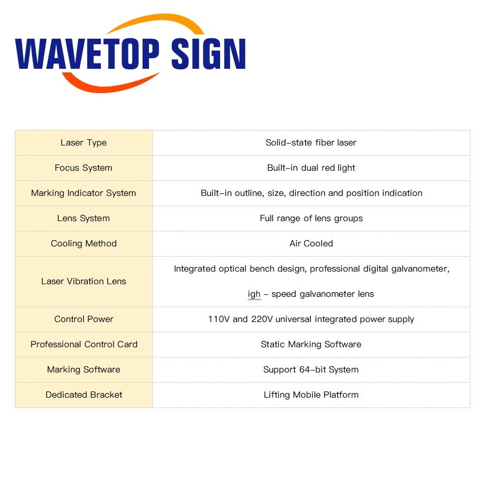 WaveTopSign 20-30 واط آلة التعليم بليزر الألياف الذكية 110*110-300*300 منطقة العمل لوضع علامات على المعادن الفولاذ المقاوم للصدأ ذاتية الصنع