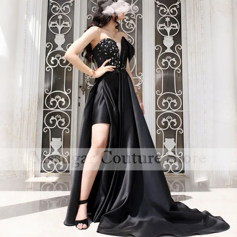 2021 stuning preto vestidos de baile um ombro querida cristal vestido de noite robe de soirée femme