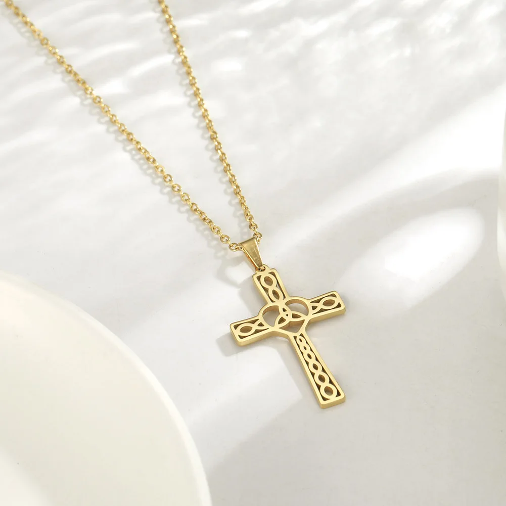 Cazador Religous Jesus Cross Necklaces Celtics Knot Pendant Stainless Steel Chain Necklace For Women Vintage Amulet Jewelry New