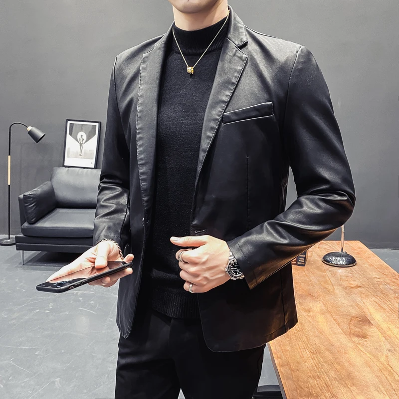 2024 Brand clothing Fashion Men\'s High quality Casual leather jacket Male slim fit business leather Suit coats/Man Blazers S-5XL