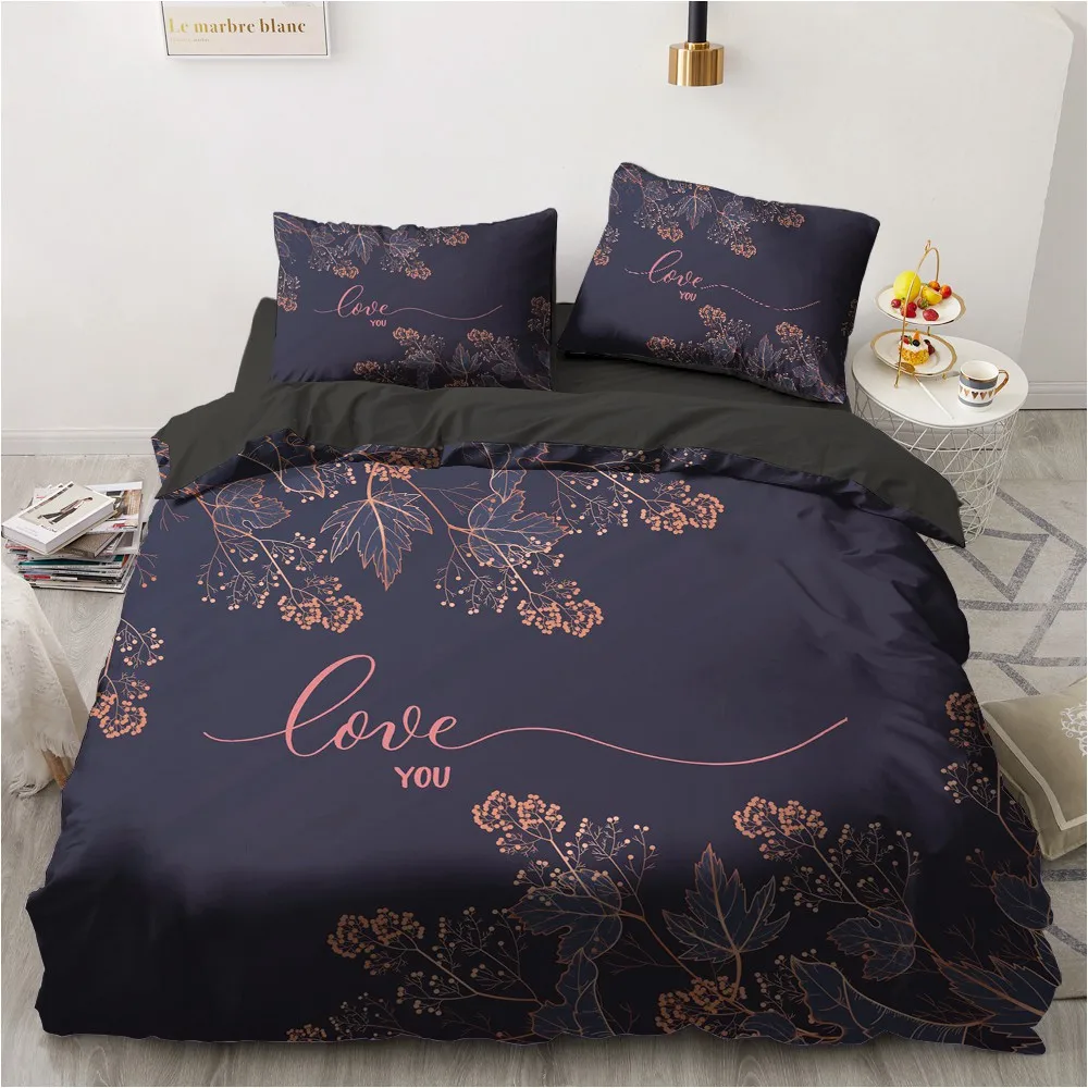 Microfiber Fabric Printed Duvet Cover Set 220x240 King Size Bedding Set Creative Blcak Comforter Bed Cover Set Bedclothes 2/3pcs