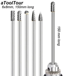 Juego de amoladora de carburo de 150mm y vástago largo, herramientas abrasivas de tallado, rebaba rotativa de eje largo, Lima para cortar madera y Metal, 1/4