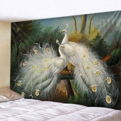 Peacock elk simple art tapestry wall hanging bohemian style psychedelic witchcraft art cartoon home background wall decoration