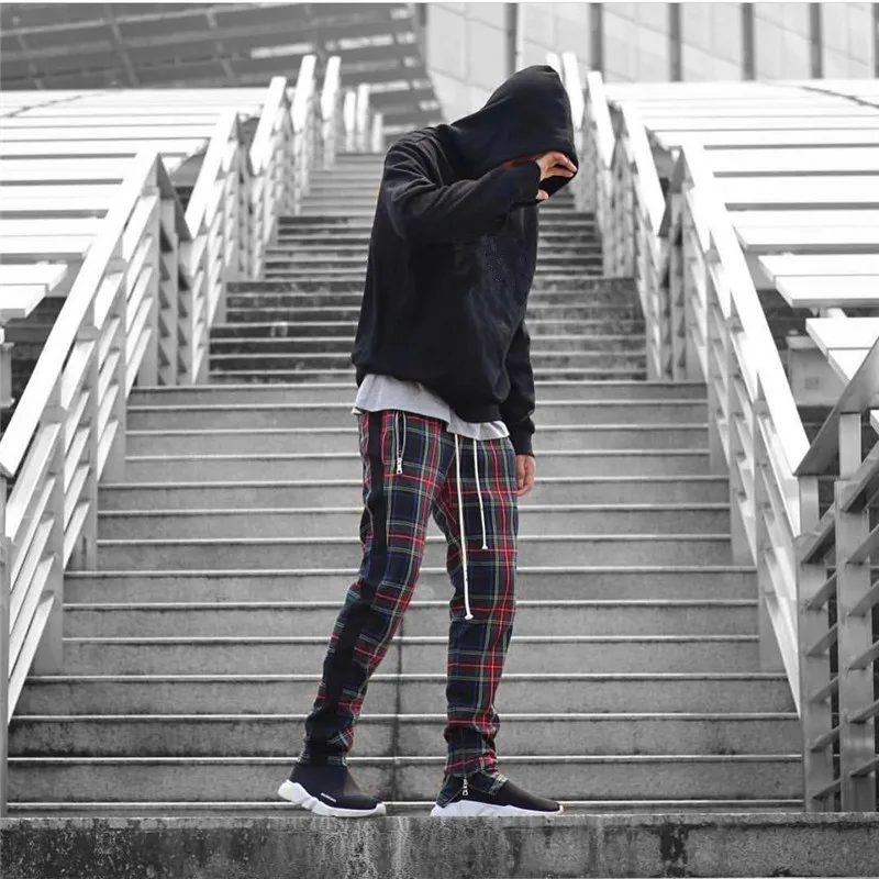 Scottish Plaid Joggers pants Men 2020 Urban Streetwear Justin Bieber Checkered SweatPants Hip-hop Ankle Zip Lattice Track Pants