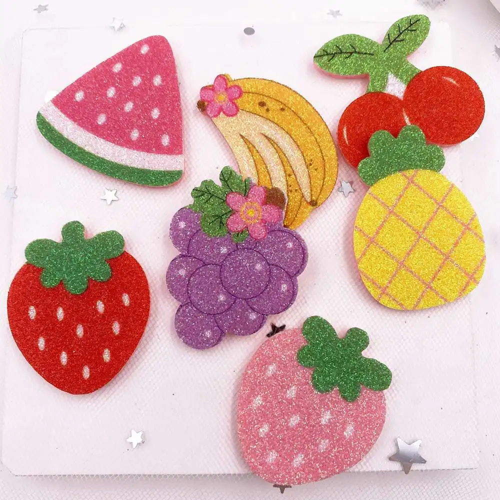 7PCS Felt Fabric Rainbow Glitter  Variety of Fruits  Applique Wedding DIY Sewing Patch Hair Bow Accessories DIY Craft  E37