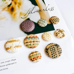 ZEROUP Wind Bamboo Straw Multicolors Cameo Button Earrings Brooch Pendant Accessories Supplies for Jewelry Making 10pcs