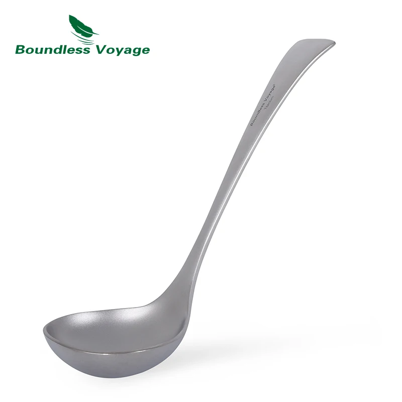 Cuchara de sopa de titanio de viaje sin límites, vajilla de mango largo grueso, cucharón de arco profundo, dispositivo de cocina Ti1074T