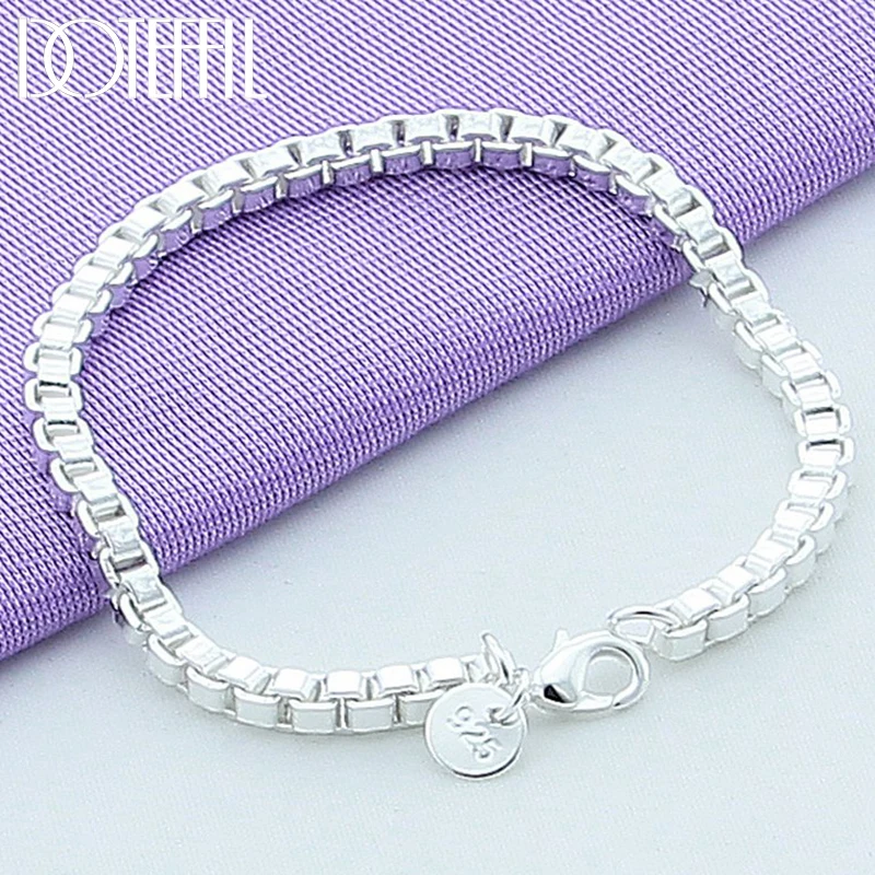 DOTEFFIL 925 Sterling Silver Gold Square 3mm Box Chain Bracelet For Women Fashion Charm Wedding Engagement Party Jewelry