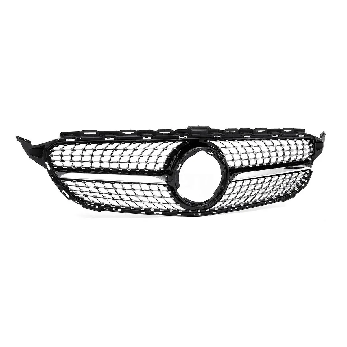 Front Grille For Mercedes Benz W205 C Class 2019-2021 C43 AMG C200 C250 C300 Black/Silber Upper Bumper Hood Mesh Racing Grills