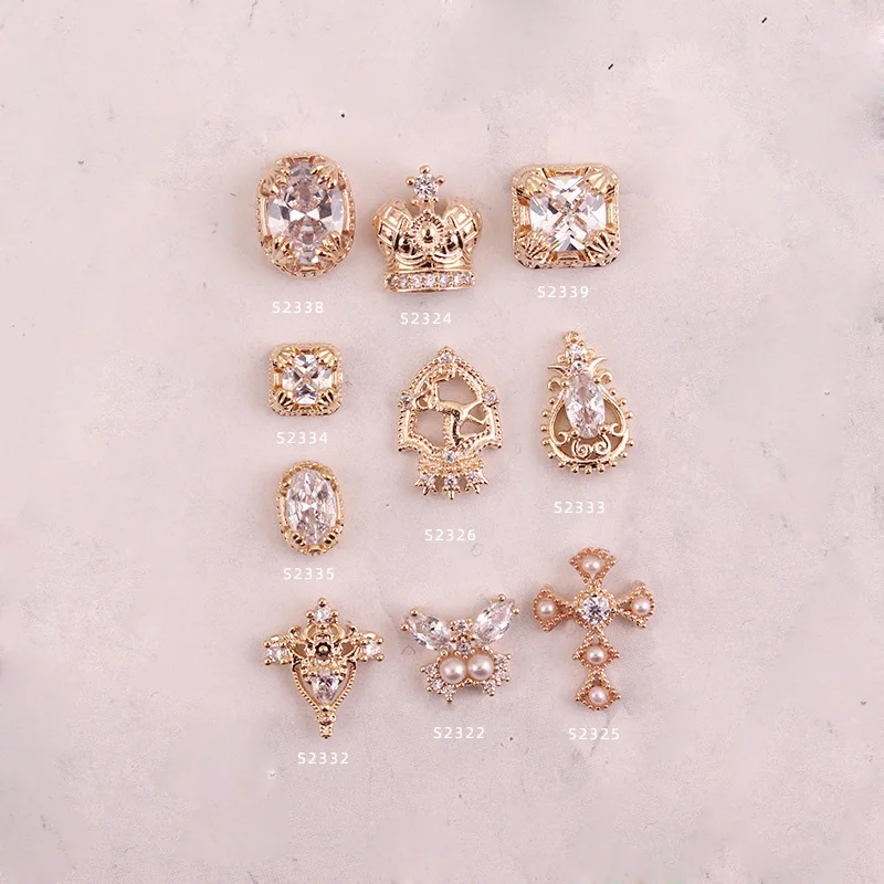 10Pcs New Nail Art Alloy Zircon Decoration Crown Cross Hollow Design Zircon Nail Diamond Nail Art Jewelry