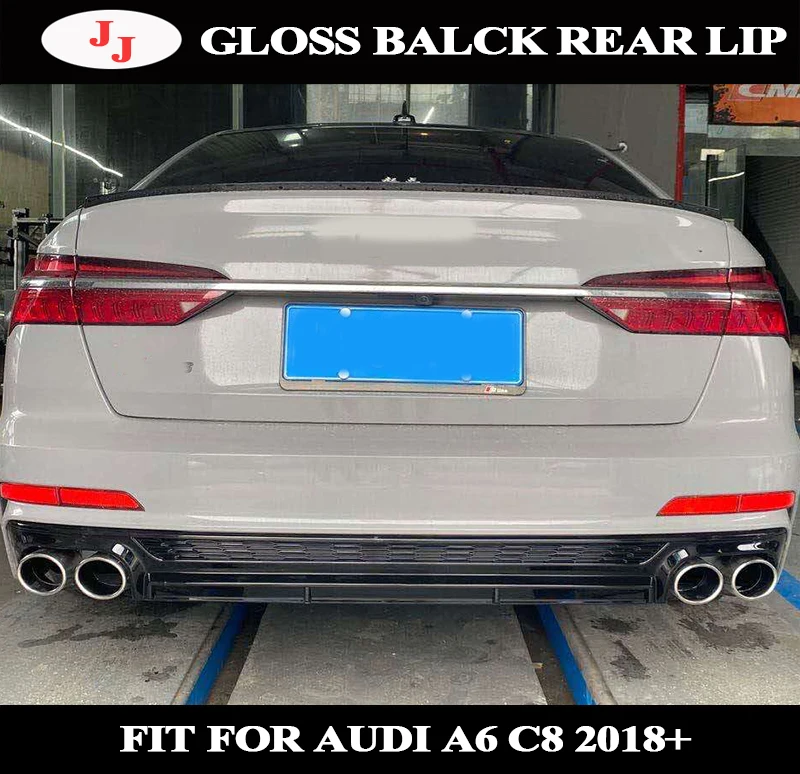 For Audi A6 S6 Sline C8 2019 2020 2021 ABS Rear Bumper Lip Spoiler Diffuser Trunk With Exhaust Tips