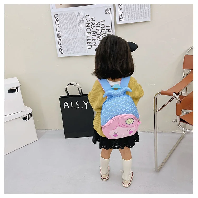 Cute Children\'s Nylon Lightweight Backpack Cartoon Mermaid Knapsack for Girls Lovely Baby Kindergarten School Bag Small Handbags