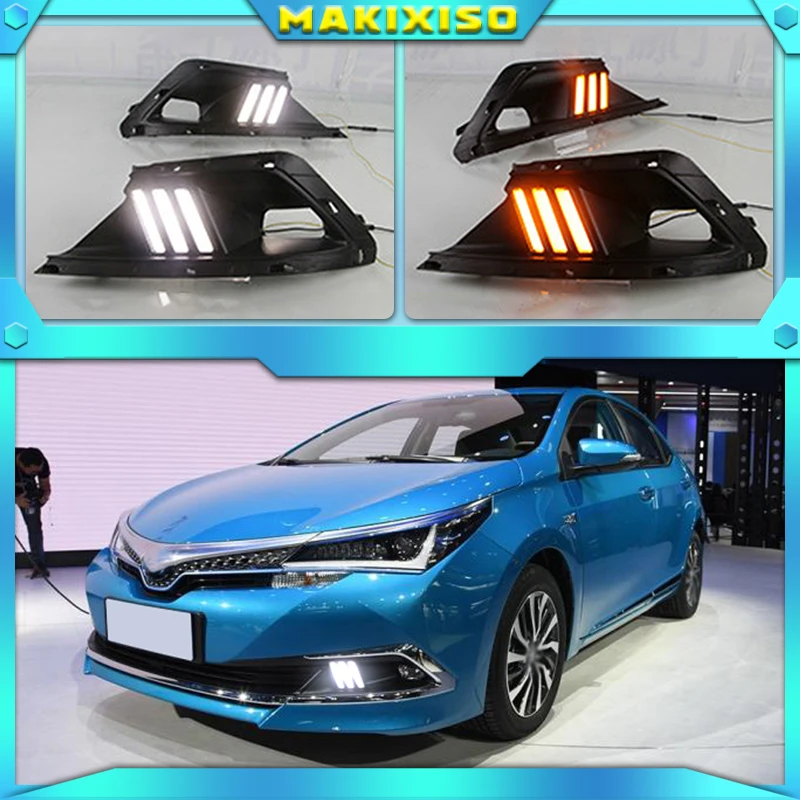 

Car Led Daytime Running Lights For Toyota Corolla 2016 2017 2018 fog lamp DC 12V ABS DRL with yellow turn signal lights