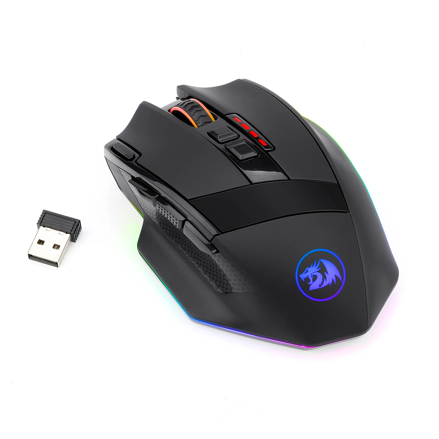 Redragon – souris de jeu Sniper Pro M801P, 2.4 DPI, USB, 16400 ghz, sans fil, rétroéclairage LED RGB, avec boutons programmables MMO 9, pour ordinateur PC Gamer