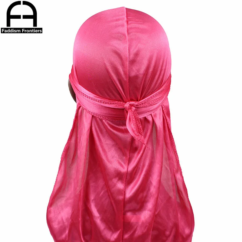 Unisex donna uomo seta Durag parrucche Biker Durag per uomo fascia accessori per capelli cinghie a coda lunga Bandana cappello da donna Durag setoso