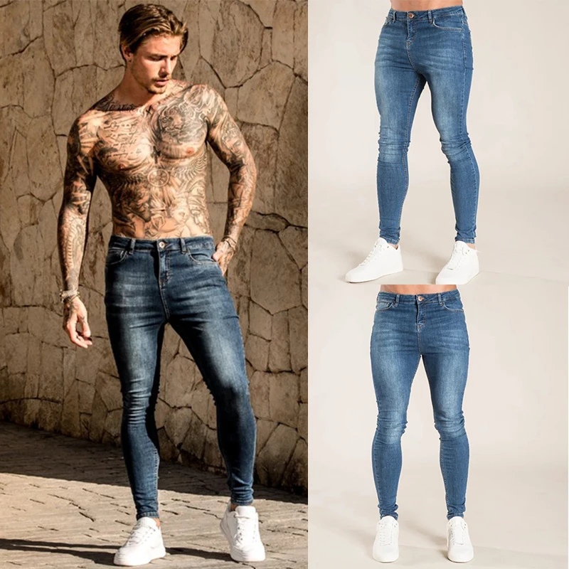 Elastic เอวกางเกงยีนส์ Skinny สีดำผู้ชาย Casual Streetwear Celana Joger กางเกงยีนส์ High Street Slim Fit แฟชั่น Denim กางเกง