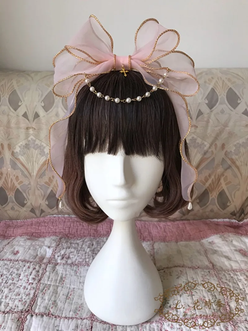 Lolita Headdress Cross Shell Pearl Phnom Penh Sweet Princess  lolita headwear palace lace hair band  kawaii girl gothic lolita