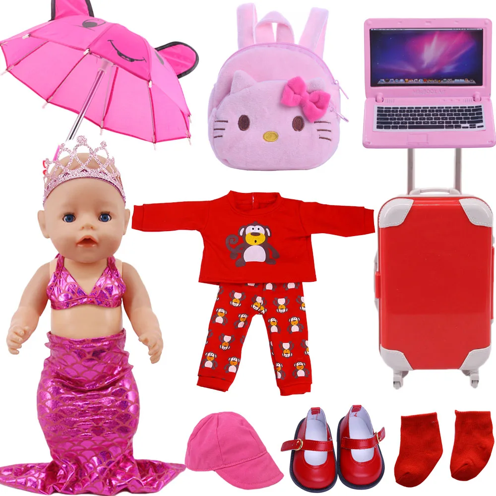 Doll Red Series Kitty Cat Mermaid Dress Round Toe Shoes Dancer Pajamas For 18 Inch American&43Cm Baby New Born Doll Girl's Toy