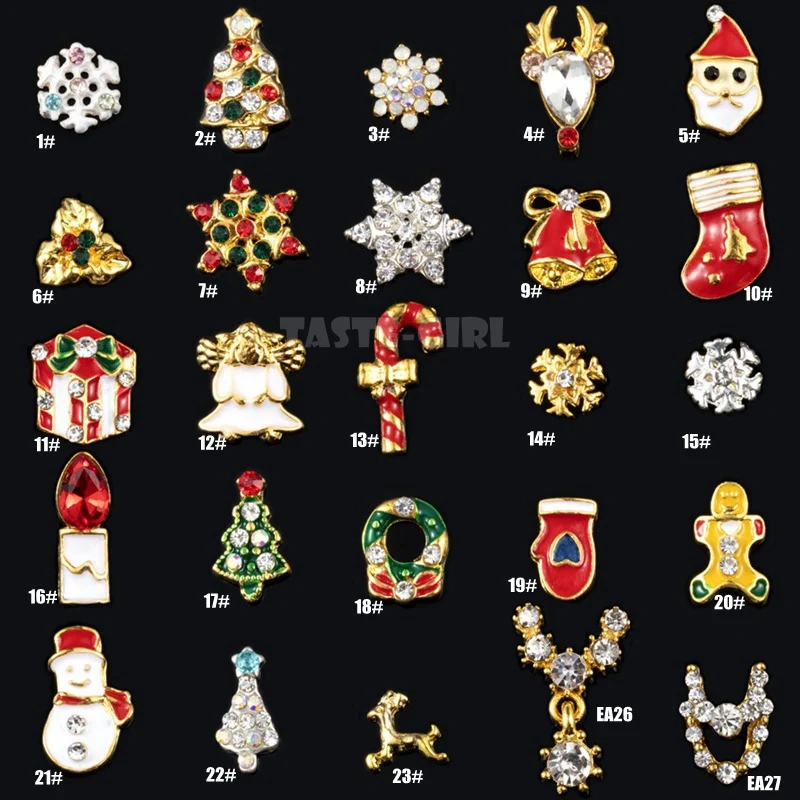 10PCS/Lot 3D Pop Various Christmas Elements X'mas Tree Snowflake Snowman Elk Alloy Acrylic Nail Art Rhinestone Jewel Decoration