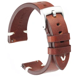 Bracelet de montre en cuir véritable pour Gear S3, bracelets de montre faits à la main, cuir de vachette à dégagement rapide, huile d'avertissement, rouge, marron, 18mm, 20mm, 22mm