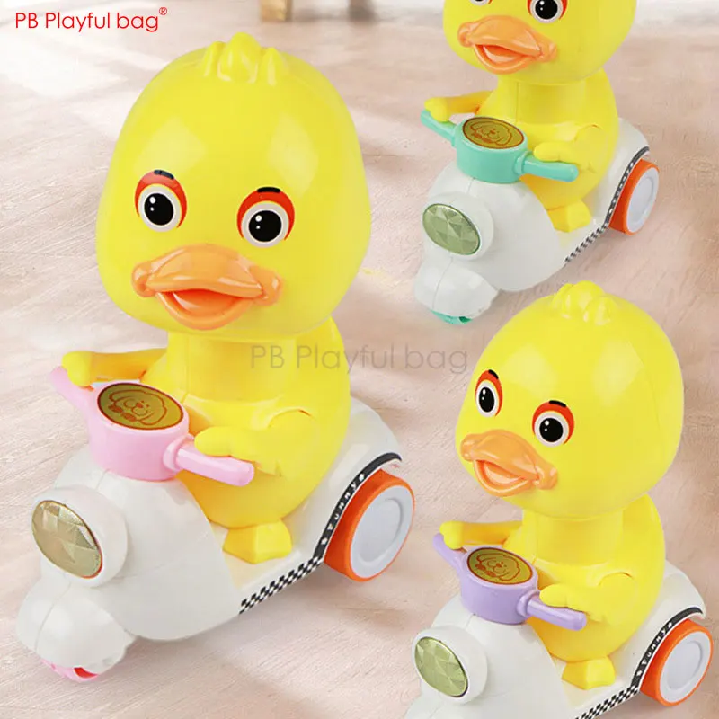 Playful bag Cartoon duck toys Little yellow duck press return force bicycle toy for kids 2020 New Christmas gifts AA73