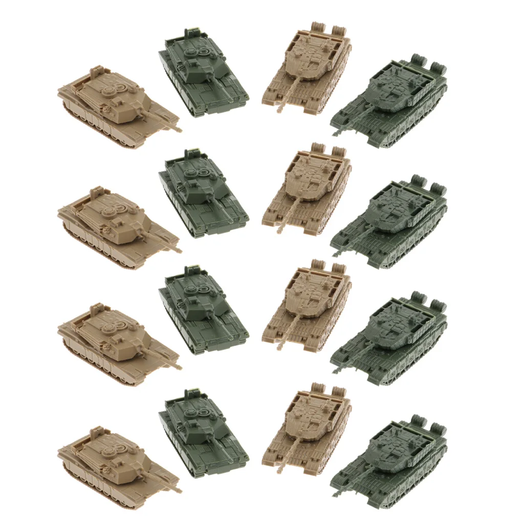 16 Pieces 4D Modern Tank Model 1/144 Colors Spray Finished Tank Ornaments