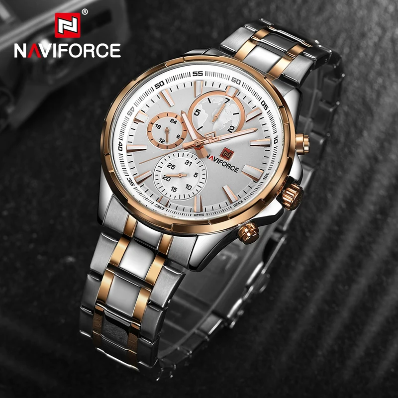 

NAVIFORCE Watches Men Fashion Business with 24 Hour Day and Date Display Waterproof Stainless Steel Male Clock Relogio Masculino