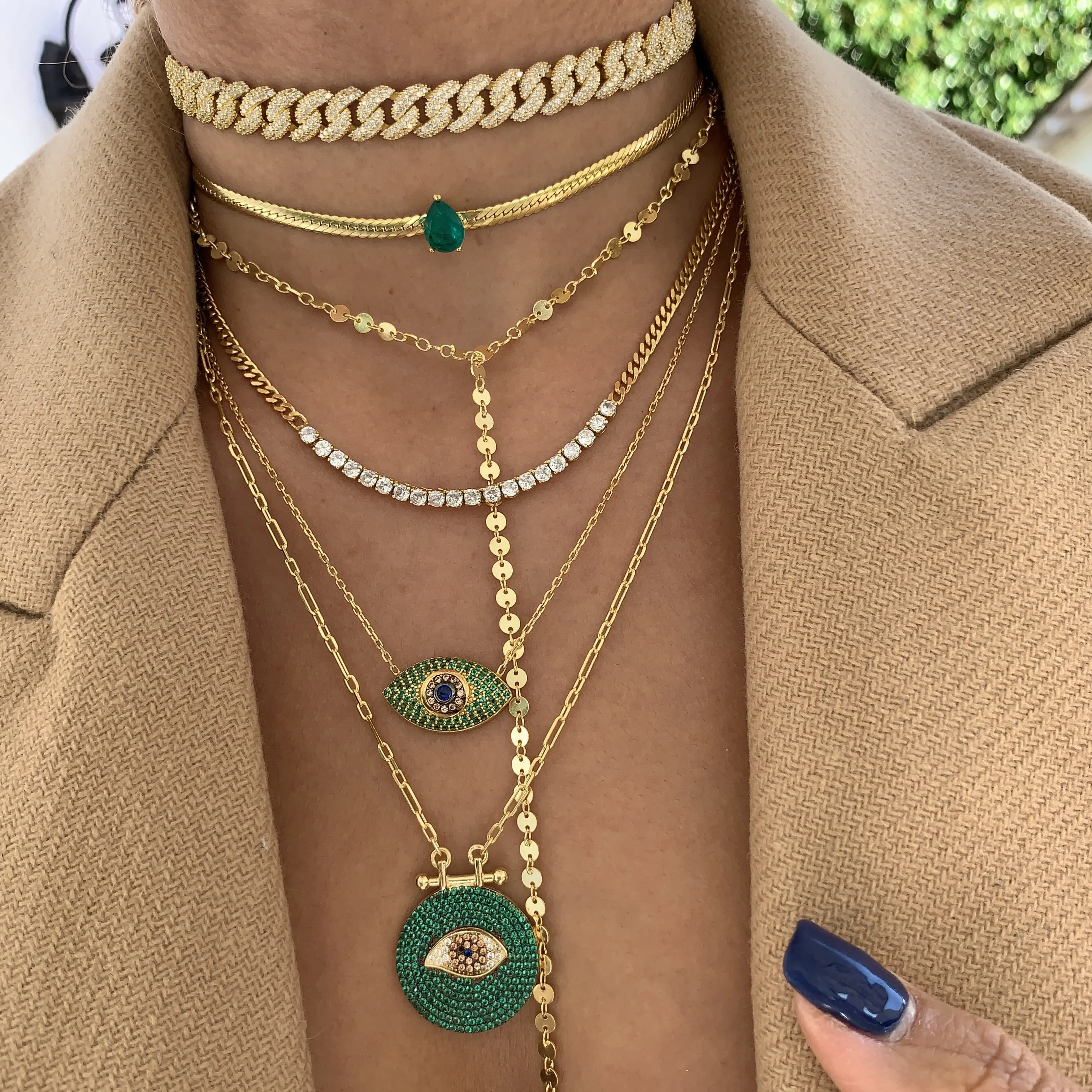 2024 Luxury Green Tear Drop Cz Paved Flat Snake Chain Choker Necklaces With Gold Color Fashion Women Lady Party Wedding Jewelry