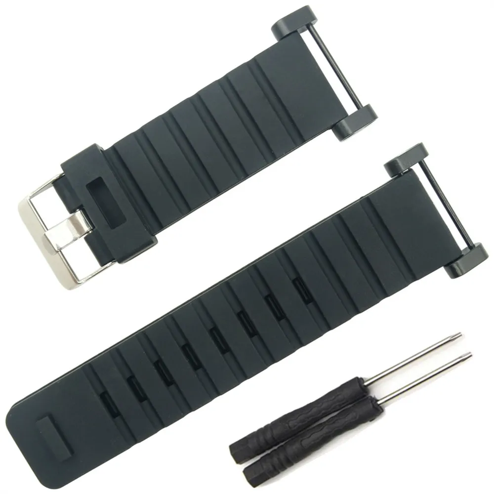 Black For Suunto Core 24mm Black Silicone Rubber Strap Watch Band With Watches Buckle Belt + Adapters + Tools