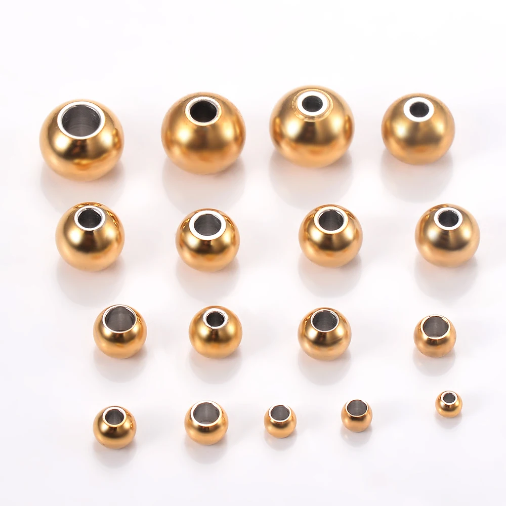 Großhandel 50 Stück/Set 3mm 4mm 5mm 6mm 7mm 8mm Edelstahl Gold Runde Abstandsperlen Lose Perlen für DIY Schmuckherstellung – Detail 1