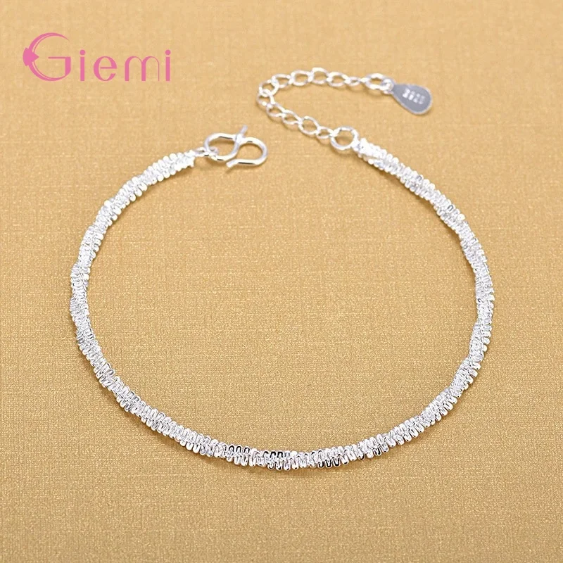 Hot Fashion Twisted Chain Anklet 925 Sterling Silver Bracelet Chain Jewelry For Women Girl Gifts Wholesale