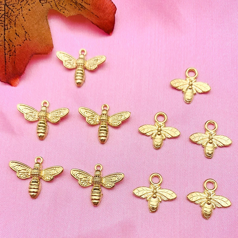 

10Pcs Mixed Cute Bumble Honeybee Insect Charms Beads Gold Tone Color Alloy Tiny Bee Pendant For Jewelry Making Finding Supplies