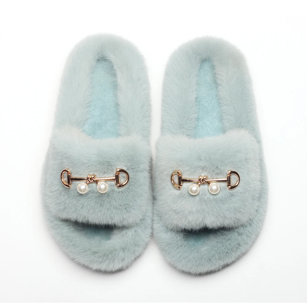 Flip Flops Slippers Women Designer Snowflake Decor Furry Slides Faux Fur Sandals Indoor Slippers Open Toe Female Casual Shoes