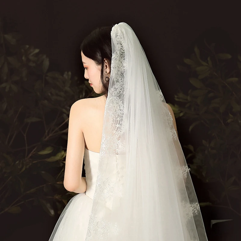 Nuovo arrivo bianco avorio velo da sposa lungo bordo in pizzo 3 metri lunghi sposa accessori da sposa veli da sposa veu de noiva longo