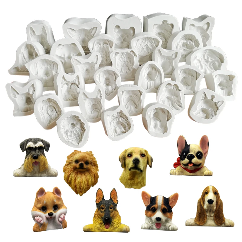 29 Styles Large Puppy Dog UV Resin Silicone Soap Face Mold Epoxy Icing Chocolate Sugar Cake Decorating Plaster Clay Mould C386