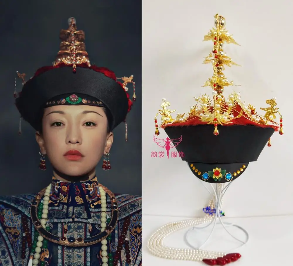 

Handmade Exquisite Qing Dynasty Empress Hat Nine-Phoenix Hair Tiara for TV Play Ruyi's Royal Love Zhou Xun Empress Hat