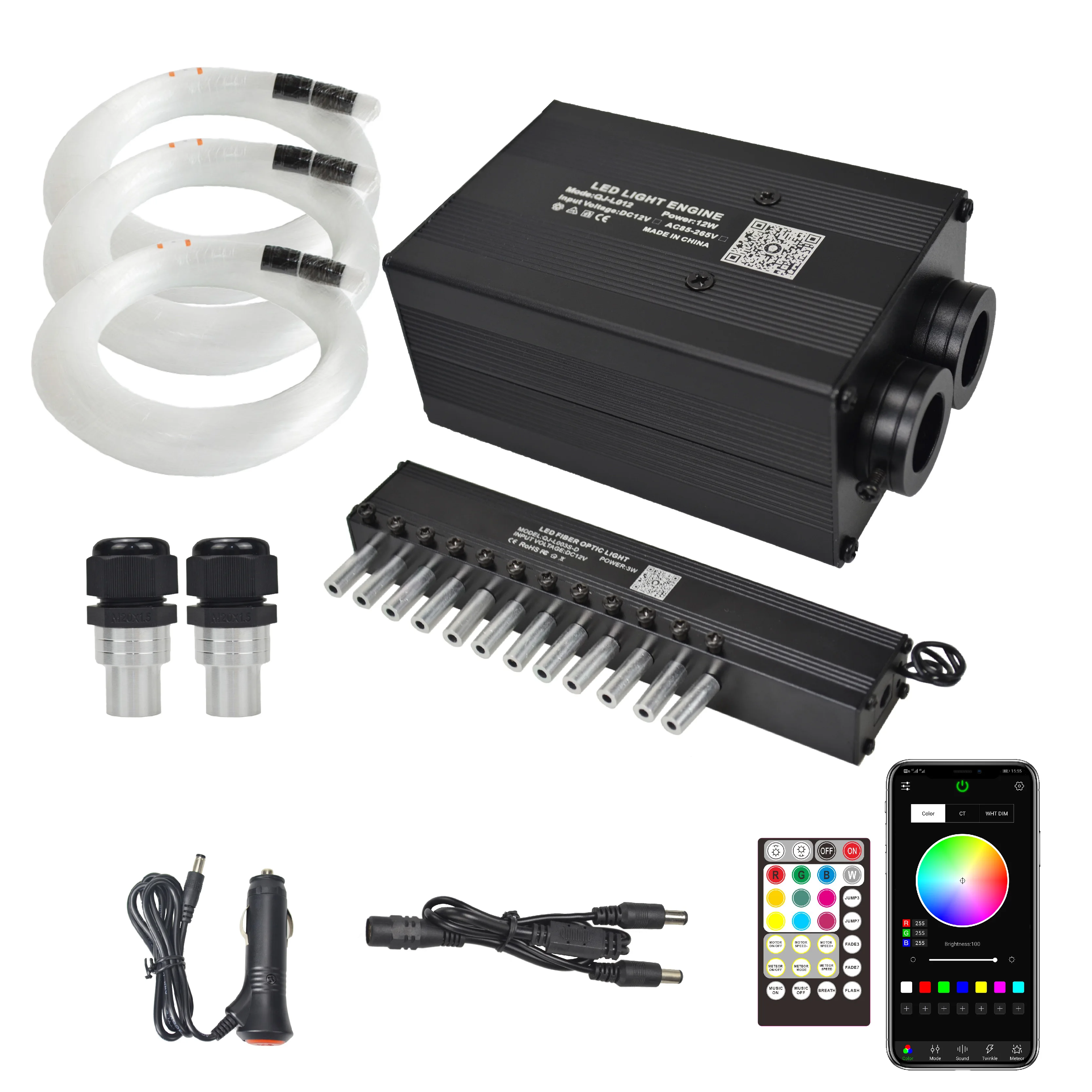 kit estrela teto led com controle remoto cintilacao fibra optica telhado do carro estrela cadente conector duplo app 12w 01