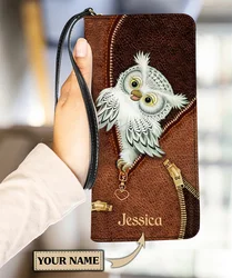 Personalized Customized Cartoon Owl Animal Pattern Purses and Handbags for Women Luxury Wristlet Wallet Long PU Leather Coin Bag