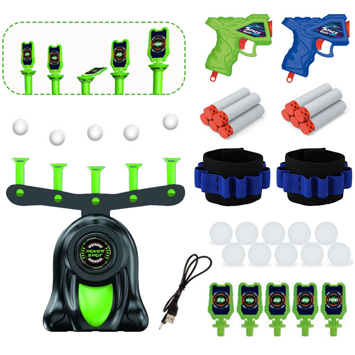 36 pçs jogos de tiro kit luminoso flutuante alvo prática brinquedos com bola flutuante + espuma dardo 5 pintainho brinquedos para adultos crianças