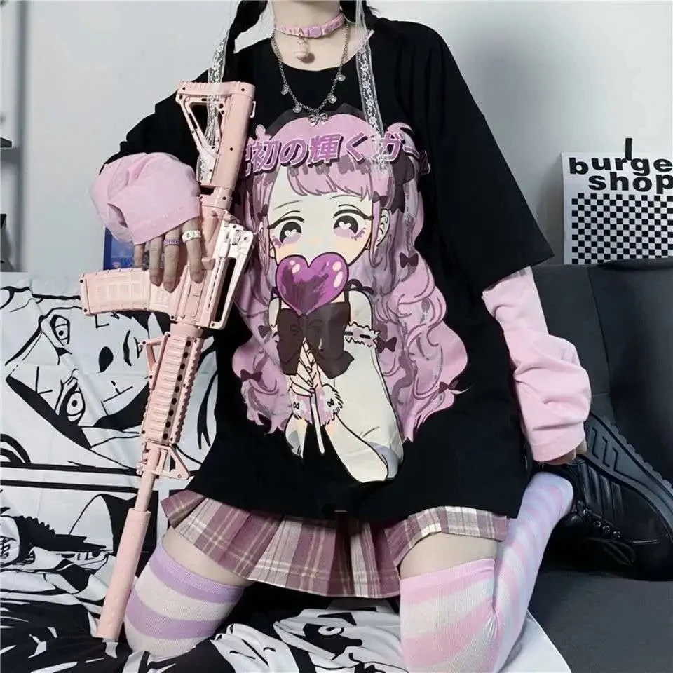 Felpe con cappuccio a maniche lunghe Anime Kawaii primavera autunno Hip Hop giapponese femminile sciolto Harajuku felpe da donna E abiti da ragazza